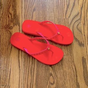 Tory Burch size 8, orange & pink Gemini flip flop